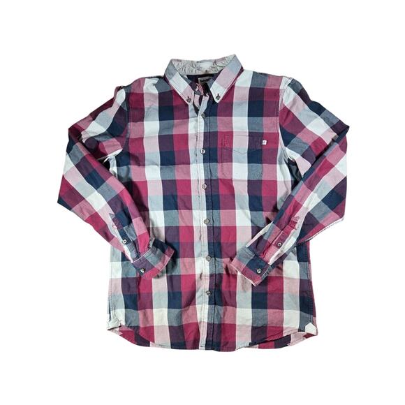 Timberland Men’s Medium Flannel Button Down Shirt Organic Cotton Long Sleeve Red - Picture 1 of 8